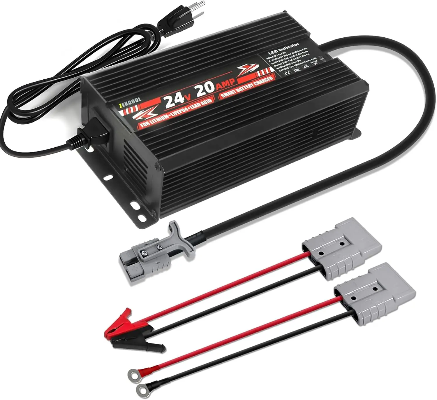 

24V 20A Smart Battery Charger for LiFePO4/Lithium/Lead Acid, Universal Use with Anderson Connector