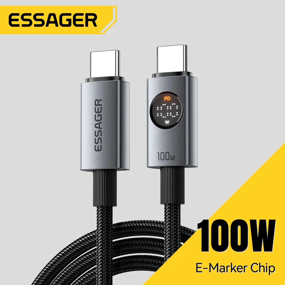 Essager 100W Typ-C zu Typ-C PD-Schnellladekabel für MacBook, iPad, iPhone 17, 16 Pro Max, Digitales Display, Datenkabel