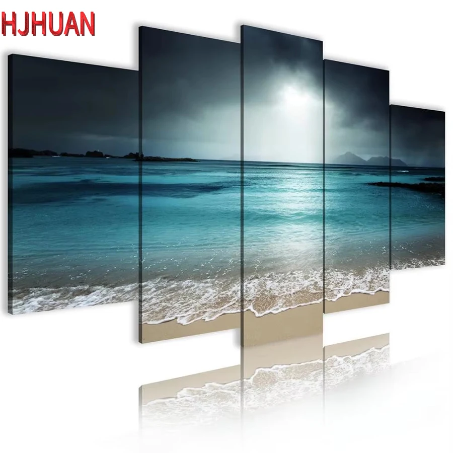 5pcs 5D Diy Diamond Painting Moonlight seaside scenery Full Square/Round Diamond Embroidery Mosaic HD Quality Handmade Products