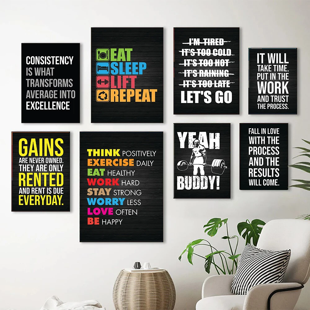 Office Decor Exercise Motivational Quote Wall Art Poster Inspiring Words Canvas Painting Pictures Gym Fitness Room Decoration