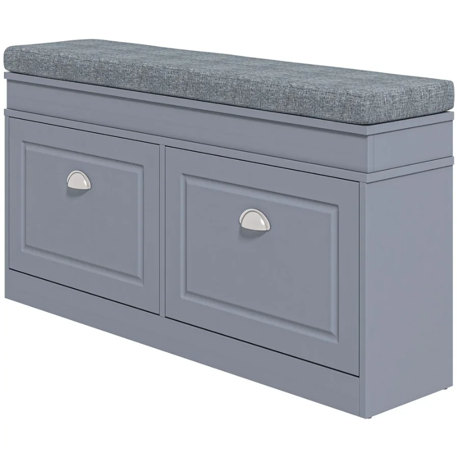 

HOMCOM Entryway Shoe Storage Bench with Cushion Modern Design 2 Drawers Gray Holds 8 Pairs