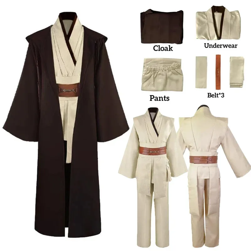 

Obi Wan Kenobi Men's Cosplay Costume Adult Jedi Knight Tunic Costume Hooded Uniform Full Set Halloween Cosplay Robe Cloak