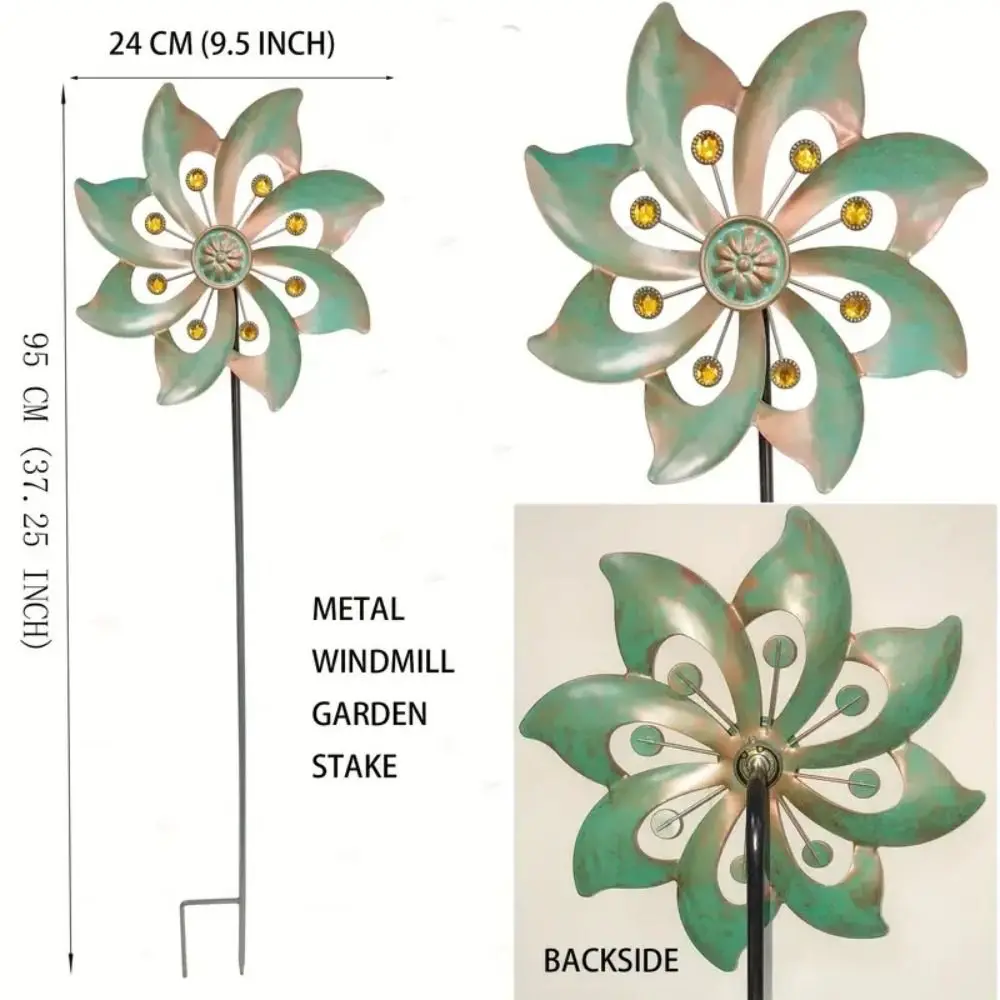 Garden Stake Metal Wind Spinners Rotating Durable Double Windmill Sculpture Creative Flower Pinwheel Park