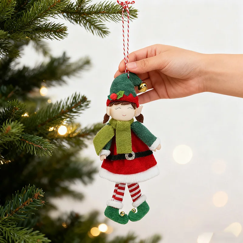 

Christmas Elf Plush Doll Hanging Ornaments Xmas Tree Cute Boy Girl Elf Pendants 2026 Kids New Year Party Gift Home Decoration