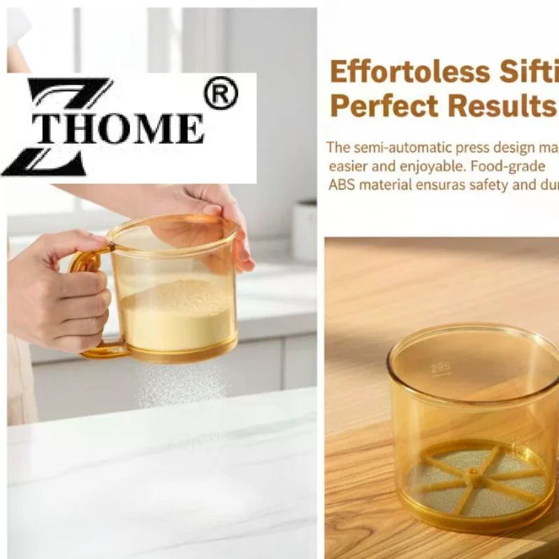 1Pcs Non-Stick Baking Tools Semi-Automatic Flour Sifter Transparent With Hand Press Design Kitchen Filter Screen Flour Sieve