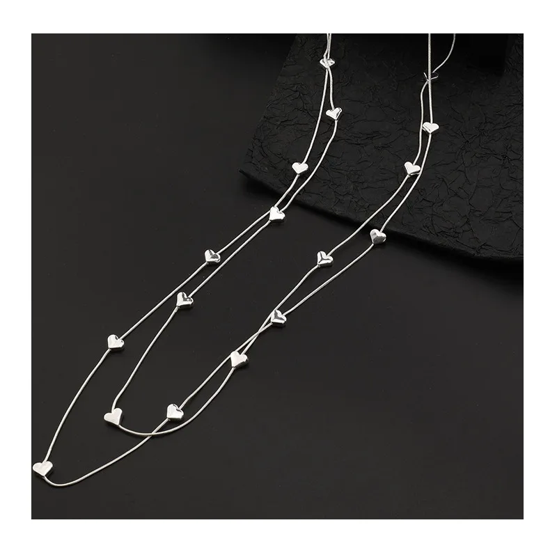 

For High-end Sweater Chain Women's Double-layer Love Shape Exquisite Simple Light Luxury Fashion Necklace