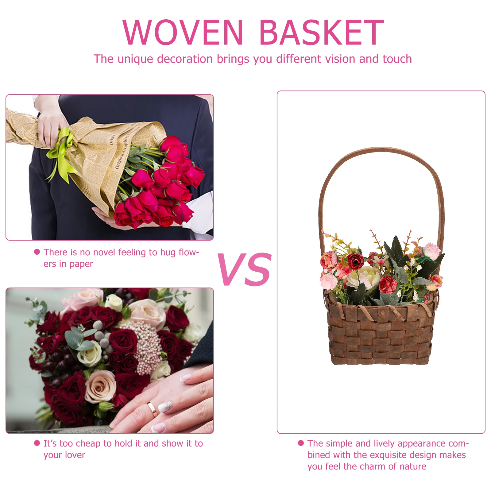 

H woven Baskets Wicker Storage Containers Fruit Holders Brown Weaving Shopping Decorative Basket Wood Fiber Lightweight Portable
