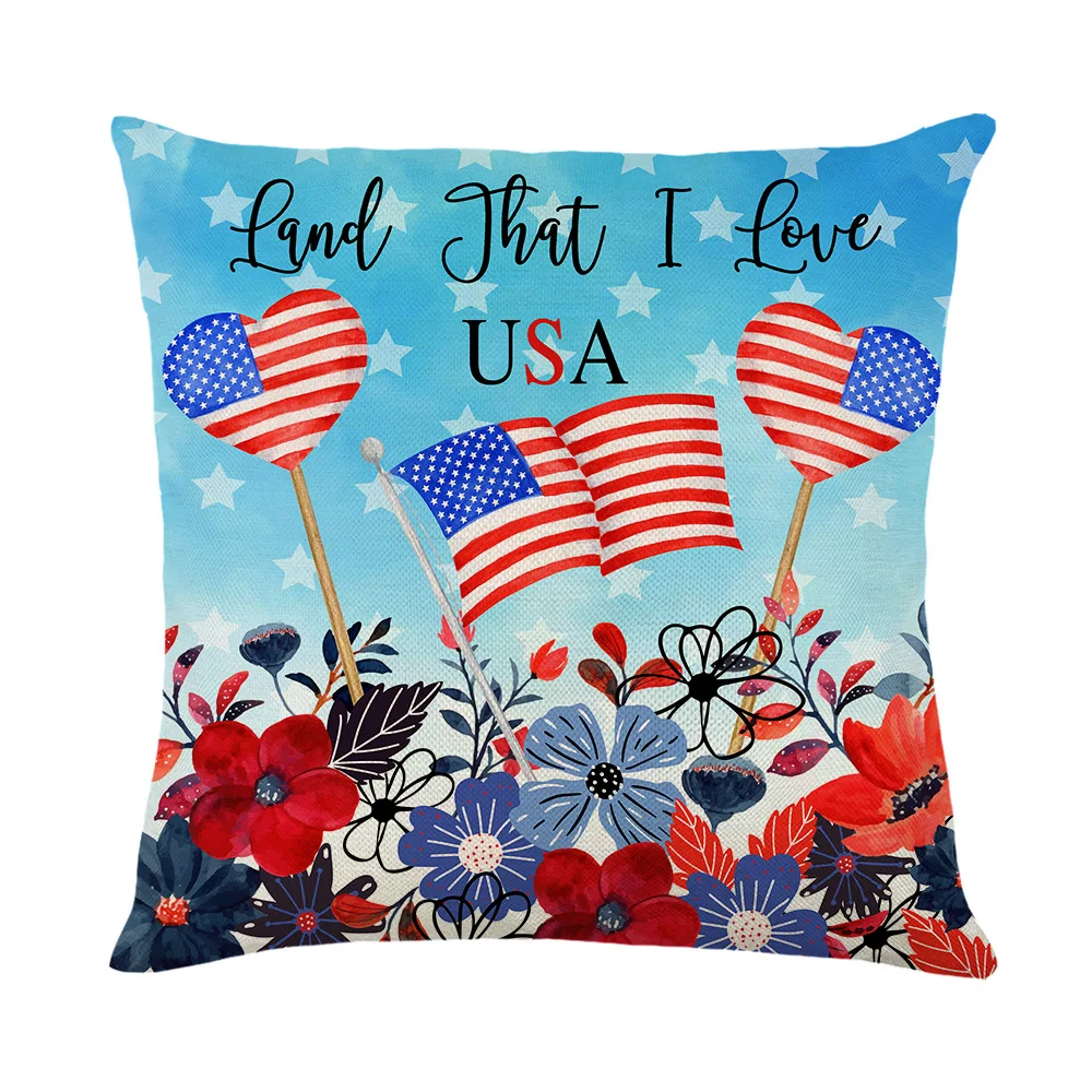 U.S. Independence Day Decoration Cushion Cover for Sofa Stars and Stripes Pillowcase Red White and Blue Linen Pillow Cover 45x45