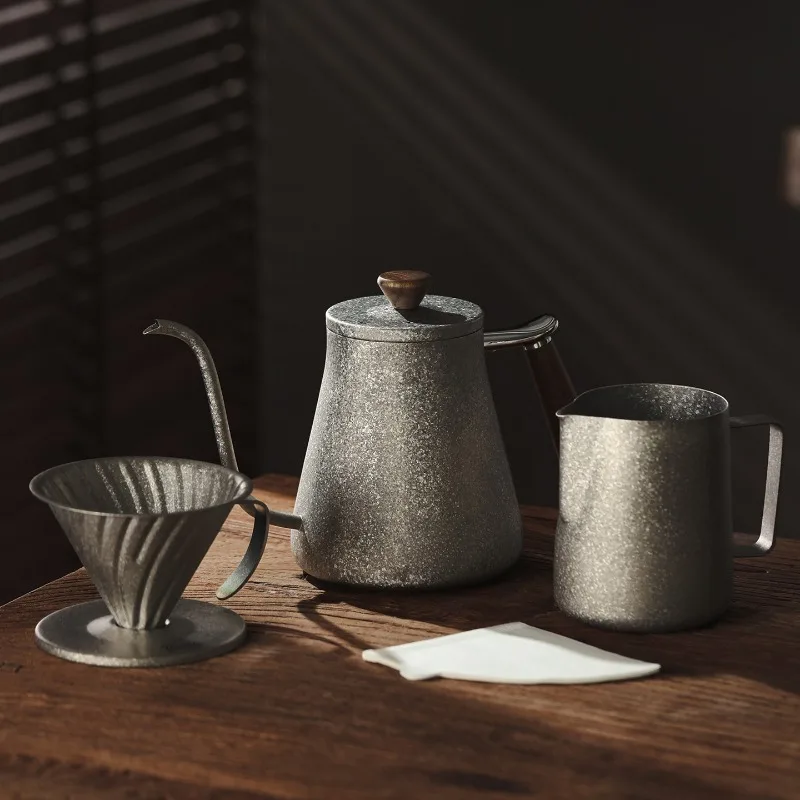 Pure Titanium Hand-Pour Coffee Drip Kettle, Household Long-Spout Kettle, Water Boiling Kettle, Outdoor Brewing Set