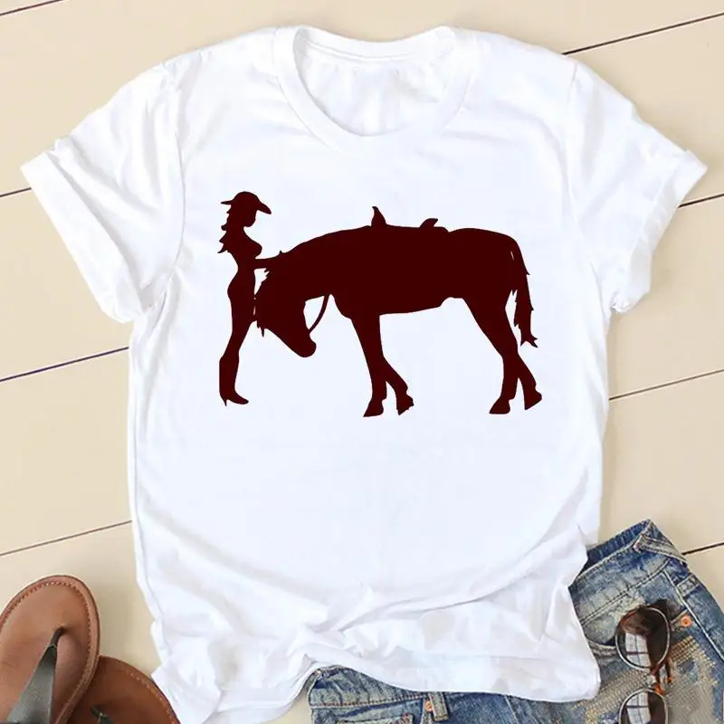 Ladies Fashion Watercolor Horse 90s Trend Casual Women Clothing Summer Short Sleeve Graphic Tee T-shirts Female Tshirt Clothes