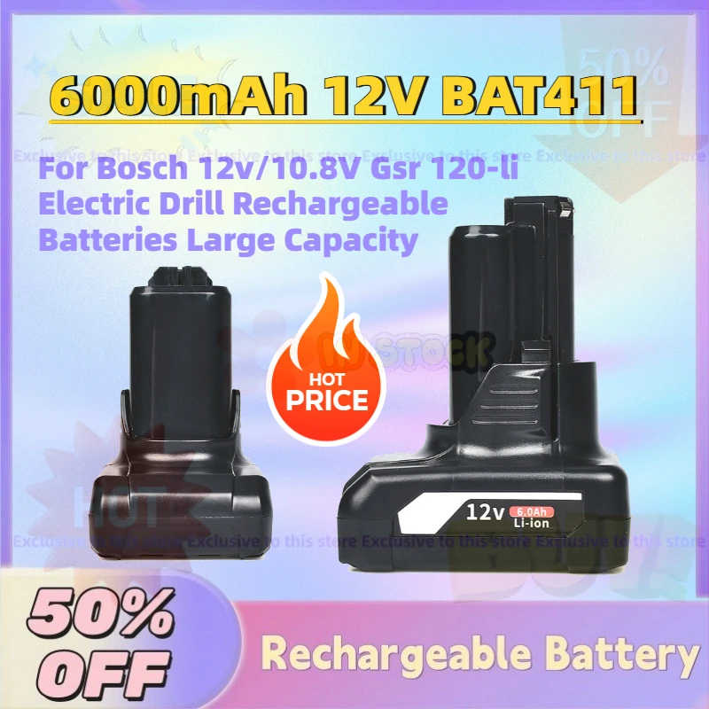 

Hot Sale 6000mAh 12V BAT411 Lithium Battery for Bosch 12v/10.8V Gsr 120-li Electric Drill Rechargeable Batteries Large Capacity