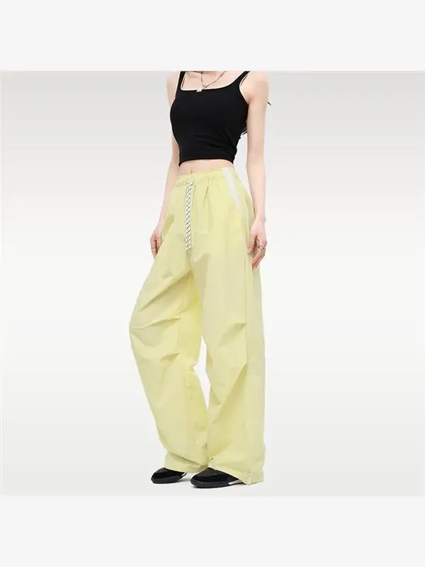 Pantalones deportivos Qui Dry de nailon de cintura alta para mujer, novedad de verano, ropa de trabajo informal de pierna ancha con puños Dstring, reflectante Ciwalk