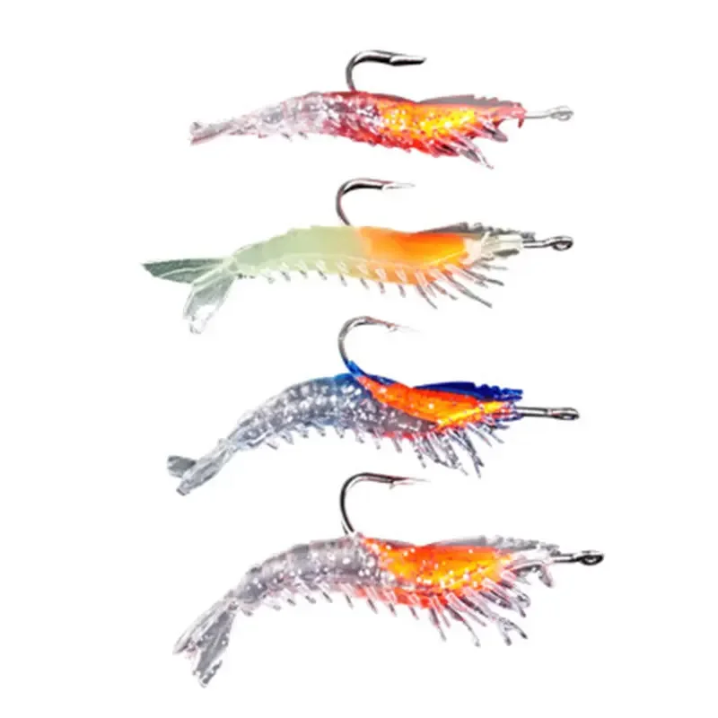 1pc Luminous Shrimp Soft Fishing Jig Lures Set 6cm 3g Night Squid Bass 4 Colors Artificial Silicone Bait Tackle Equipment