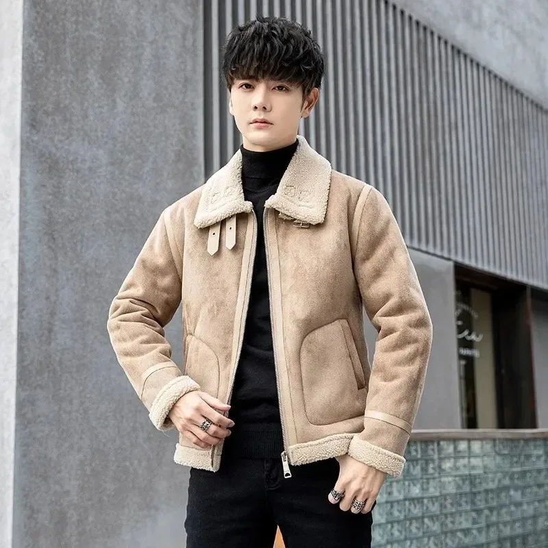 Men Winter Lambswool Down Thickened Jacket Men Suede Warm Cotton Coat Net Red Temperament Trend Shirt Handsome Clothes