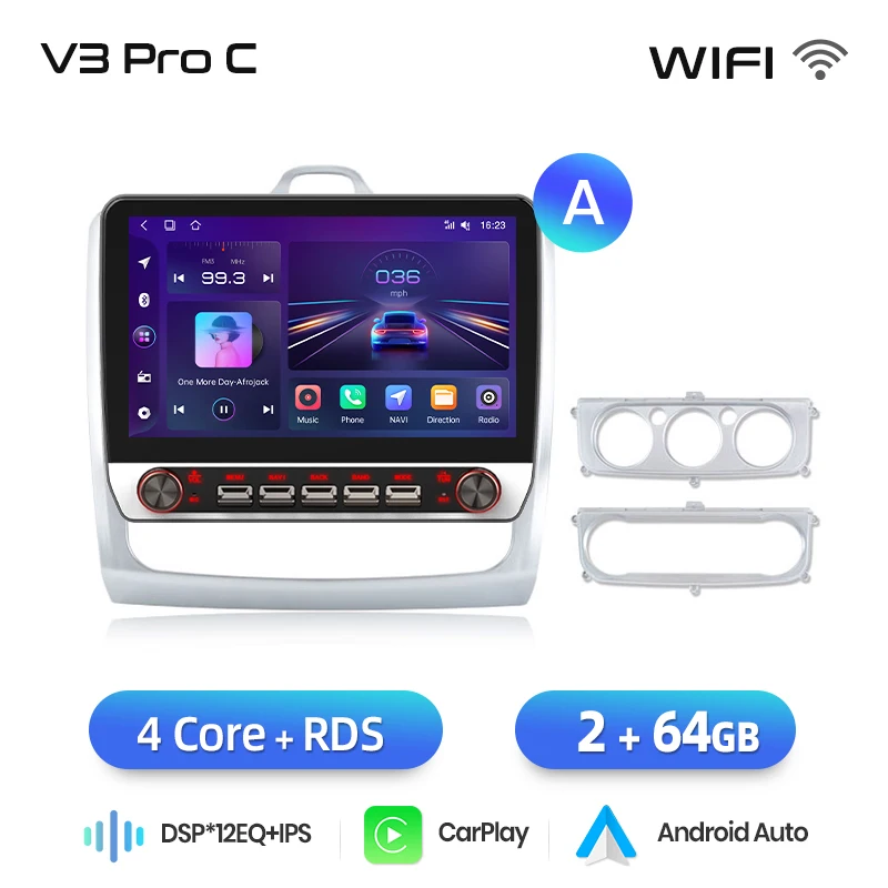 Junsun 13.1″ QLED Draadloze CarPlay Android Auto Autoradio Voor Ford Focus Mk2 Mk3 2004-2011 Intelligente Systemen DSP SWC RDS GPS