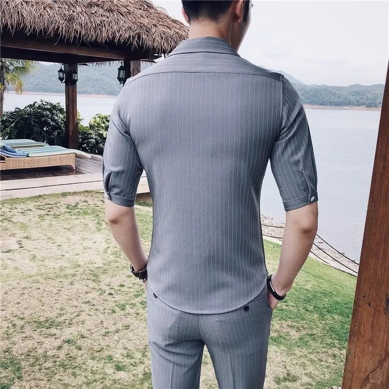 3-A95  2024 striped suit niche three-quarter short-sleeved summer Xiaoxiang style bran\'s double-breasted high-quality suit