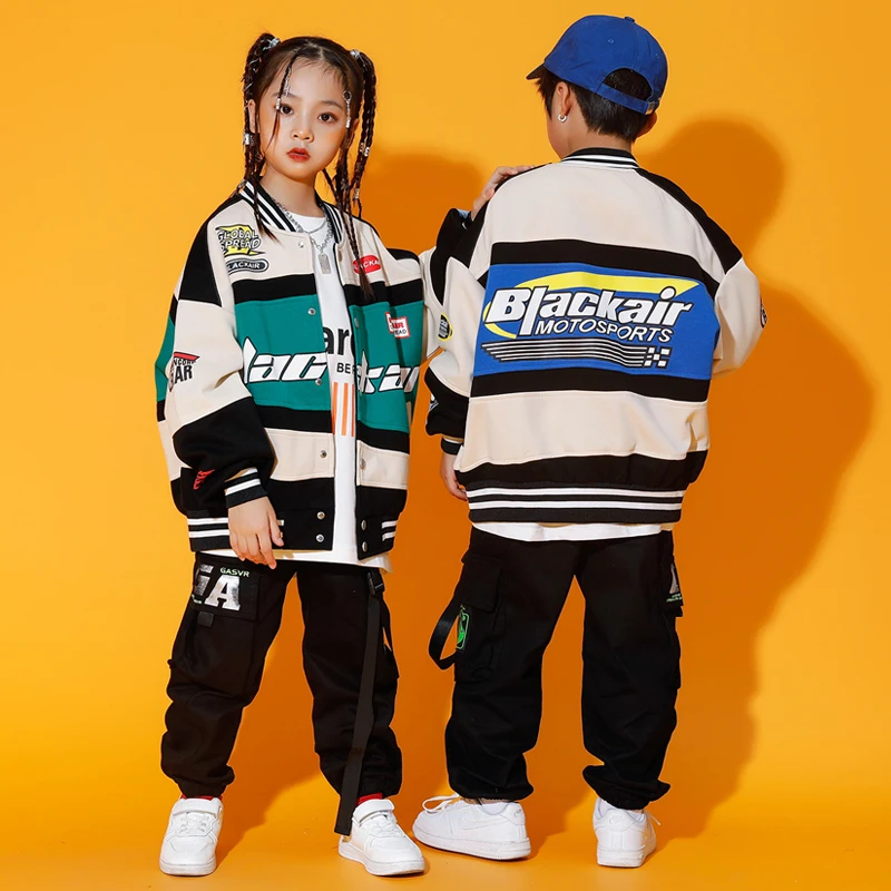 New Kids Hip Hop Costume Boys Blazer Black Cargo Pants Sport Wear Girls Jazz Modern Dance Performance Clothing Kpop Suit BL10166