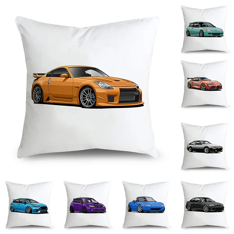 Car Pattern Printing Simple Pillowcase Classic Peach Skin Cushion Cover  Home Sofa  Seat Decoration