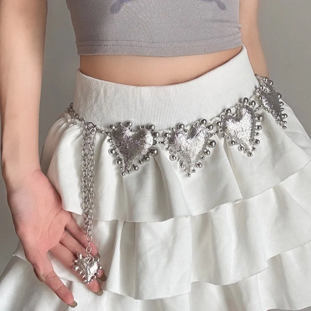 

Elegant Vintage Alloy Waist Chain Jeans Decor Punk Heart Chain Waistband Silver Large Adjustable Belt Waist Accessories