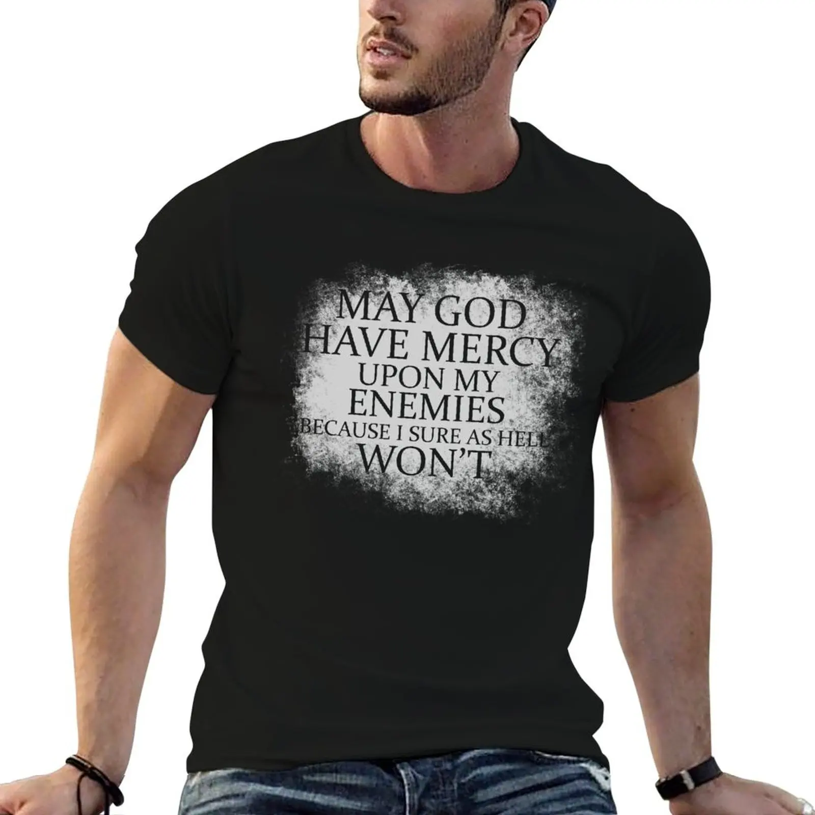 Футболка MAY GOD HAVE MERCY UPON MY ENEMIES, уличная одежда, новое издание для мальчиков с животным принтом, тяжелые весы, простые черные футболки для мужчин