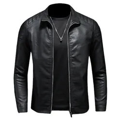 Spring Autumn Leather Jacket Mens Stand Collar Casual Leather Outwear Fashion Men's Motorcycle Coat Jacket Men Clothing 2023