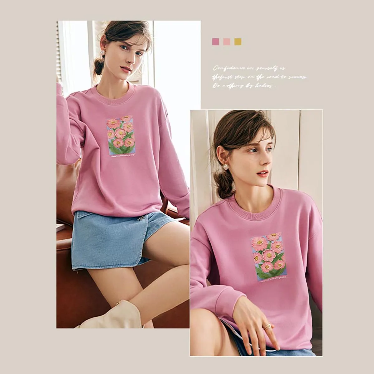 Bluzy graficzne OLRain dla kobiet, moda jesień 2025, damskie bluzy z okrągłym dekoltem, wkładane przez głowę, z kwiatowym nadrukiem, z długim rękawem, model O22QR65205