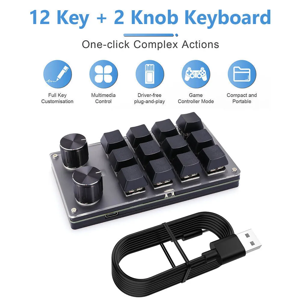 12 Key 2 Knob Programming Macro Custom Knob Keyboard Hotswap Mechanical Macropad Red Switches for Gamers/Designers/Video Editor