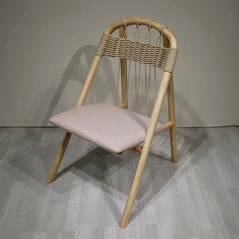 

-wooden Back Dining Chairs Kitchen Furniture Solid Wood Leisure Armchair Modern Simple Cotton Rope Woven Back Lounge Dining Chai