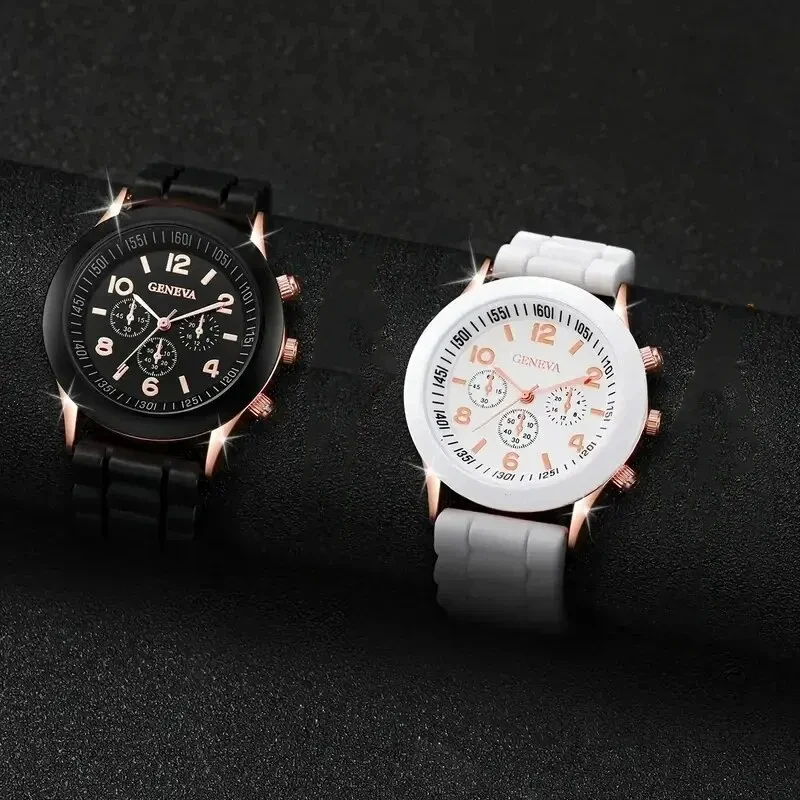 2Pcs Luxury Women's Watch Set Fashion Luxury Elegant Alloy Wristwatch Silicone Strap Couple Watch Men Quartz Holiday Gifts