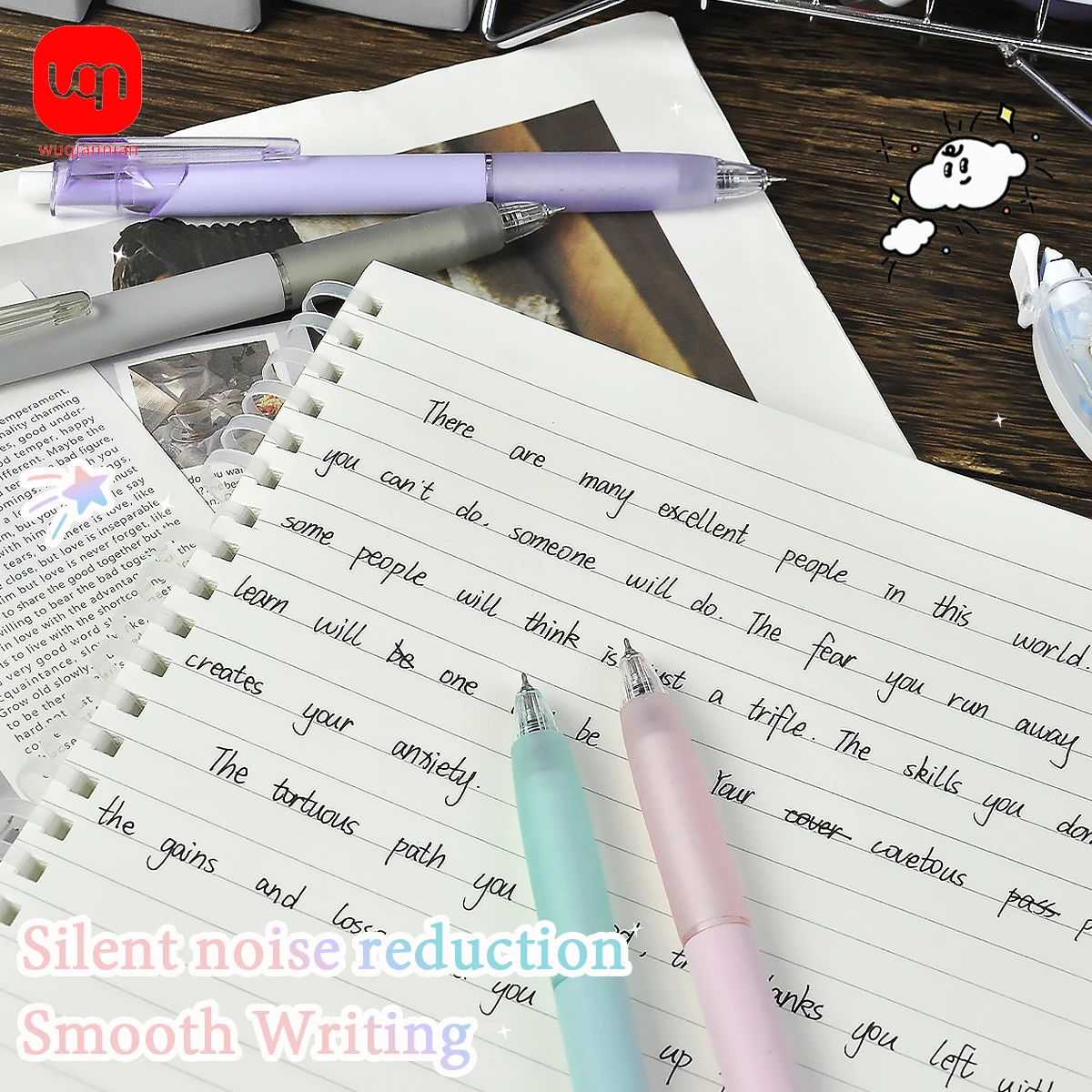 WQN-3/6/12pcs Simple Click Silent Gel Pen 0.5mm Tip Smooth and Flowing Black Ink Suitable for School and Stationery