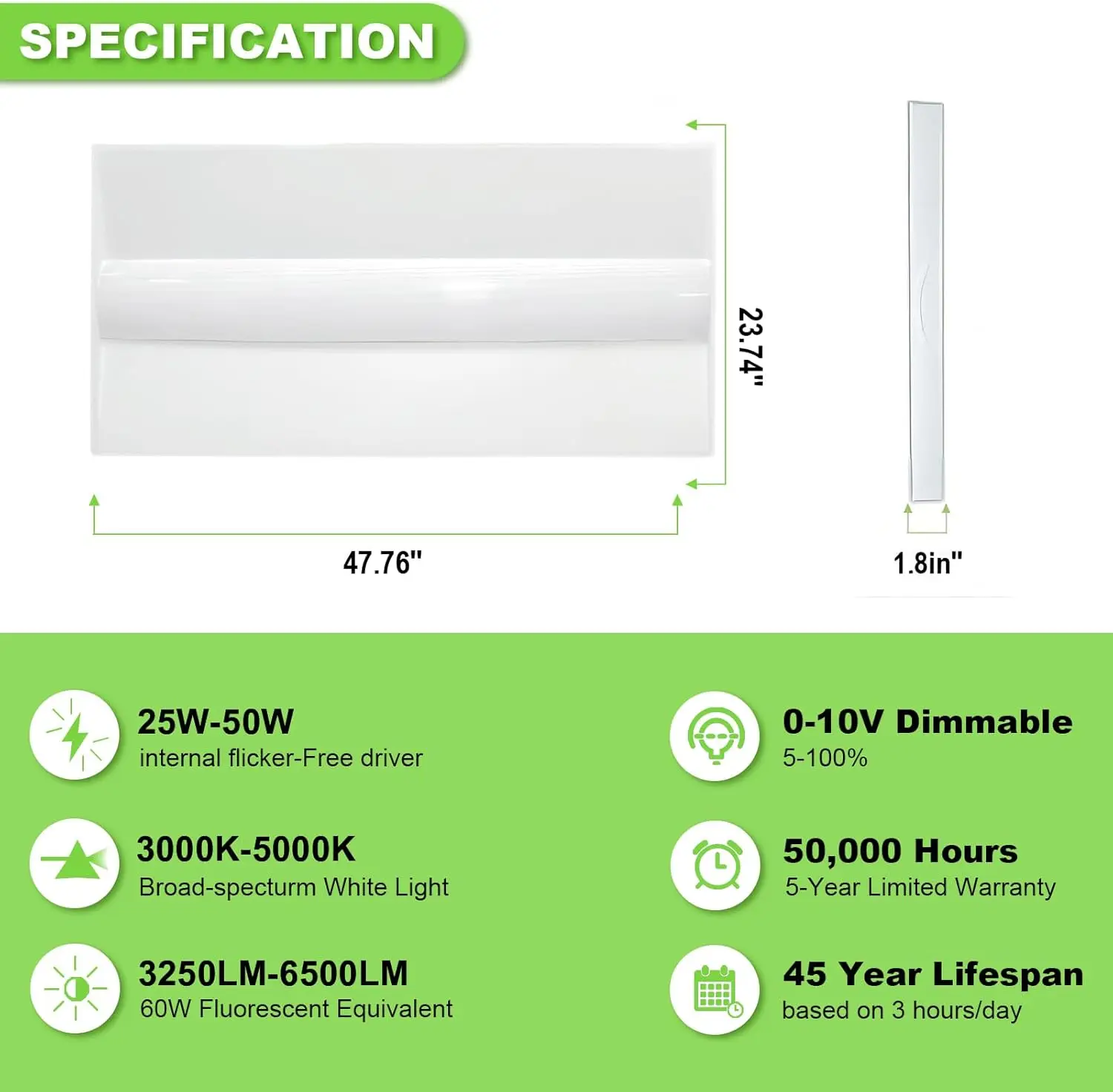 2x4 LED Troffer Center Basket Panel, Color Tunable 3000K 3500K 4000K 5000K, Watt Adjustable Up to 7500 Lumens