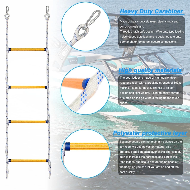 1PCS Boat Rope Ladder for Inflatable Boat Fishing Kayak Motorboat Canoeing Flexible Rope Marine Boat Boarding Ladder 1/1.4/1.8M