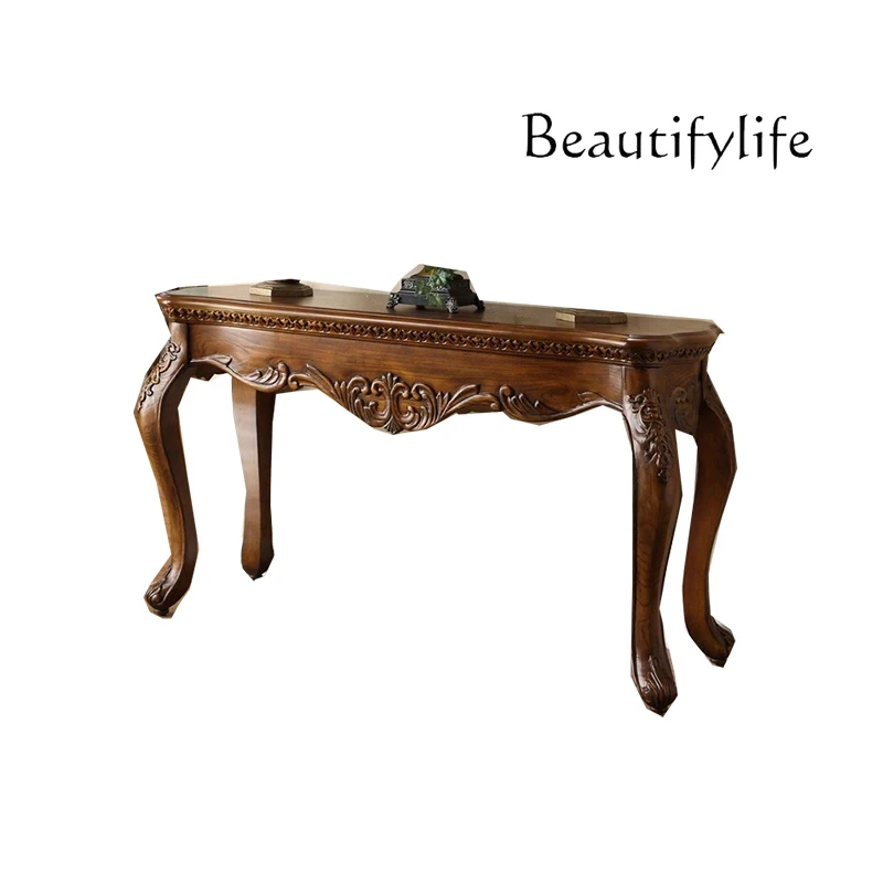 

entrance table American engraving disassembly assembly against the wall Semicircular all-solid wood designer high-end retro