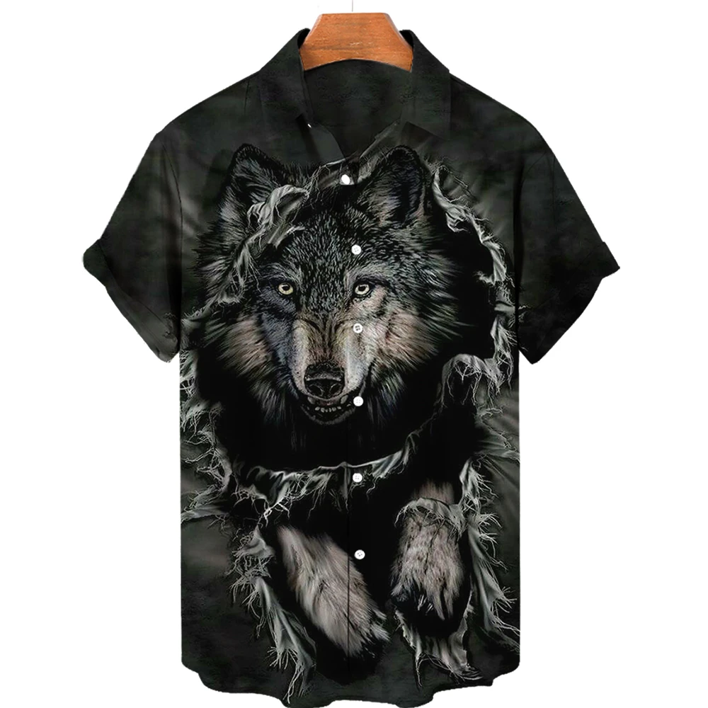 2022 Trendy Cool Shirt Men\'s Animal Wolf 3d Print Hawaiian Shirt For Men Streetwear Short Sleeve Hip Hop Top Men\'s Shirts