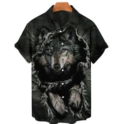 Camisa hawaiana con estampado 3d de lobo Animal para hombre, ropa de calle de manga corta, Hip Hop, 2022