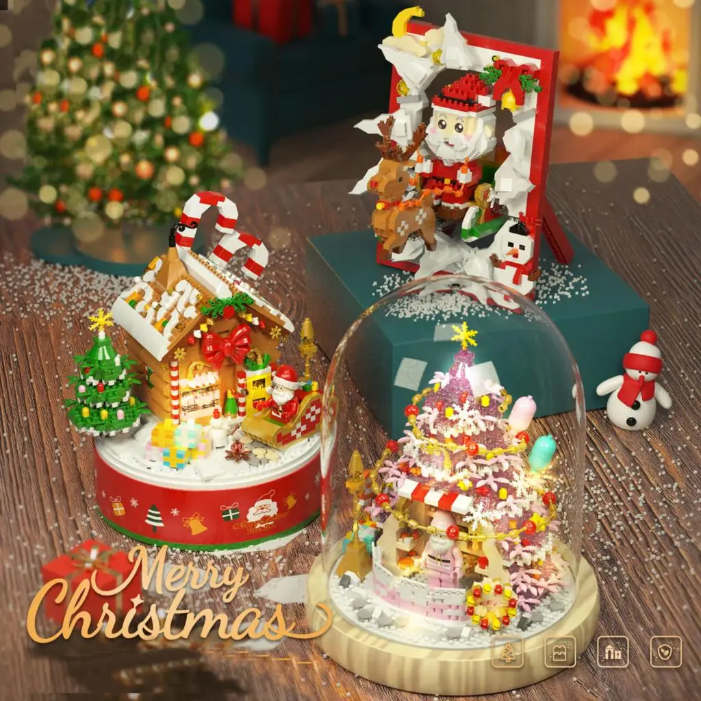 

Santa Claus Music Box Christmas Tree Mini Blocks Building Bricks Toy Kids Gift Adults Present Xmas New Year Girl Music Box