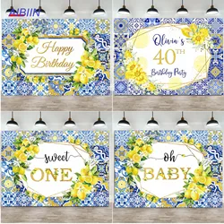 AIBIIN Lemon Oh Baby Shower Backdrop Blue Tile Birthday Party Decor Photography Background Newborn Cake Smash Banner Photozone