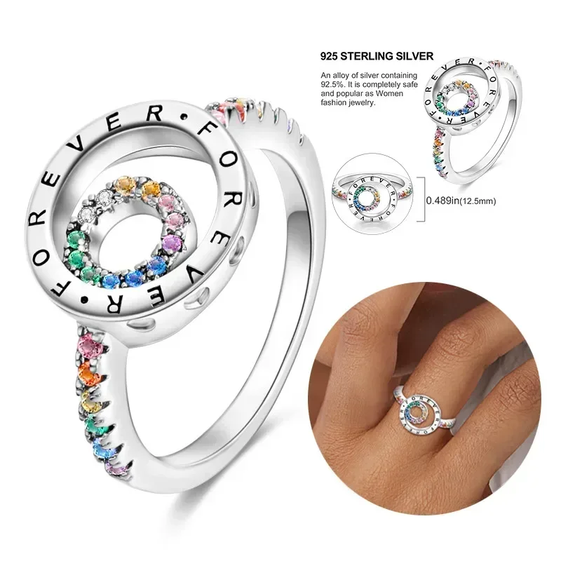 Hot Sale Original 925 Sterling Silver Woman Ring Galaxy Blue Zircon Sun Star Moon Wedding Stacking Ring Jewelry Gift For Women