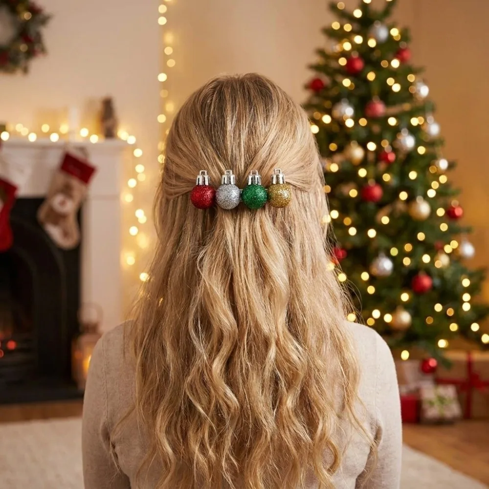 Elegant Glitter Christmas Hair Clip Multicolored Plastic Xmas Ball Ponytail Clip Cute Hairgrips Party Hair Accessory