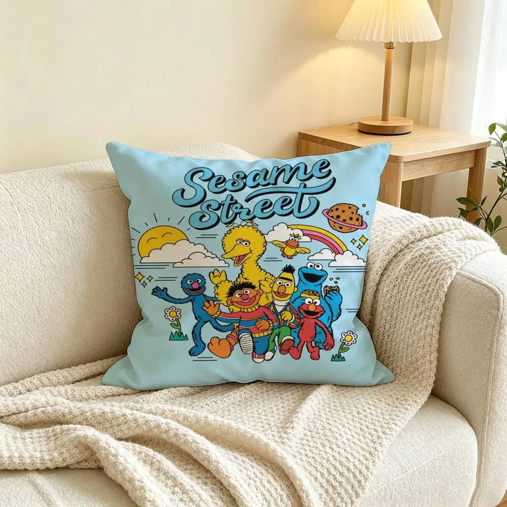 Cute Sesames Streets  Square Double-Sided printed Pillow Case Bedroom Bedside Pillow Sofa Cushion Cover