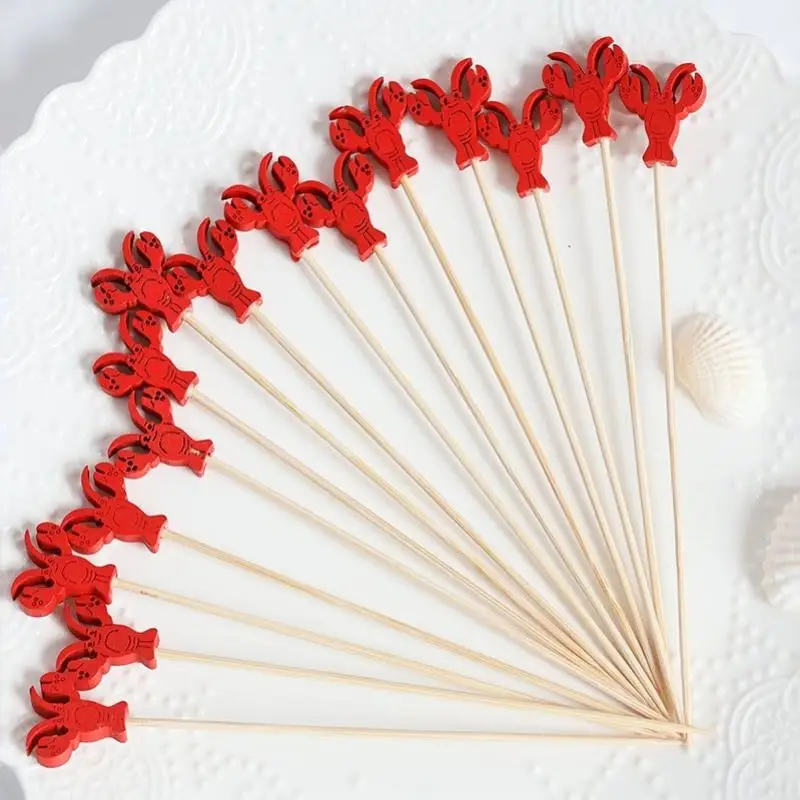 100 Stück 12cm Krabbenschalen-Bambus-Cocktailspießchen, Frucht-Cupcake-Aperitif-Topper, Hawaiianische Sommer-Strandparty-Zubehör – Detail 19