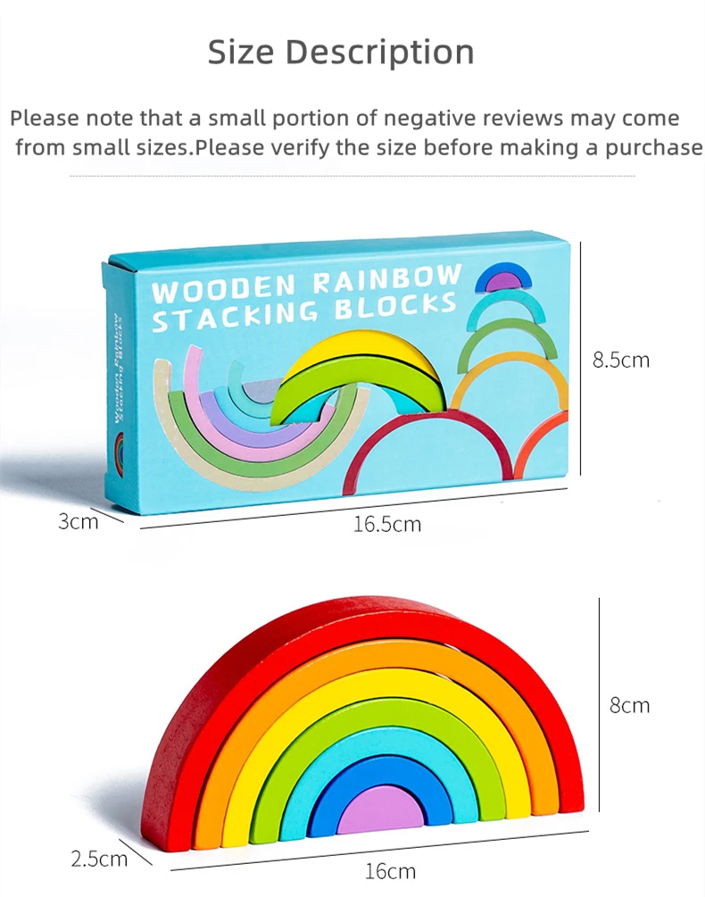 Arch Bridge Rainbow Wooden Building Blocks Stacking Games Color Cognitive Kids Montessori Educational Wood Toys for Children