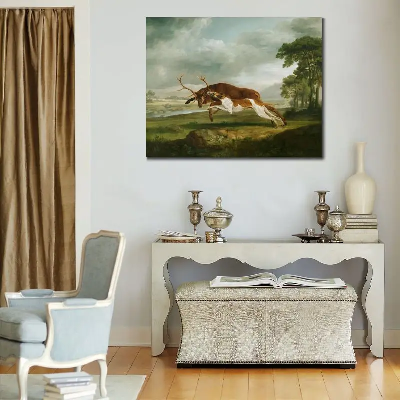 Classic Animal Canvas Art Hound Attacking A Stag George Stubbs Paintings Handmade Landscape Artwork Home Decor High Quality Gift