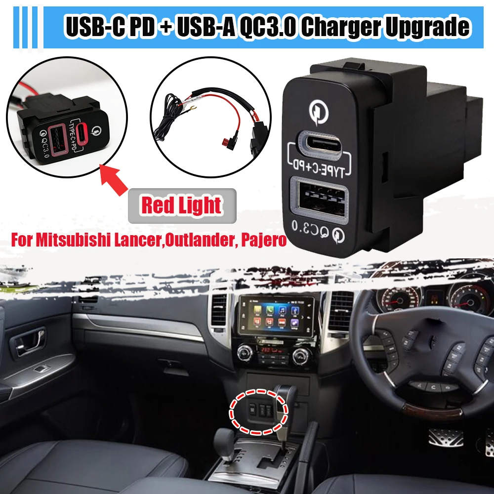 

1Pcs Quick Charge Car Charger TYPE-C PD USB Interface Socket For Mitsubishi Lancer For Outlander For Pajero