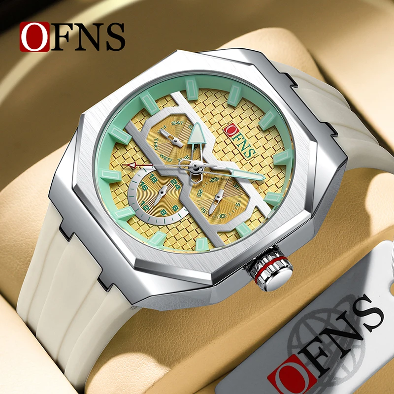 OFNS Luxury High Quality Men\'s Quartz Watch Fashion Needle Scale Three Eye Six Needle Waterproof Casual Business Men\'s Watches