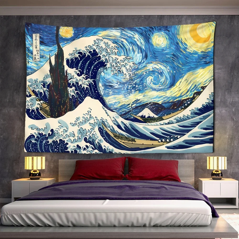 Mount Fuji, Japan Wandteppich Kunstdruck Wandteppich Die große Welle von Kanagawa Wandbehang Dekoration Haushalt Japanischer Wandteppich