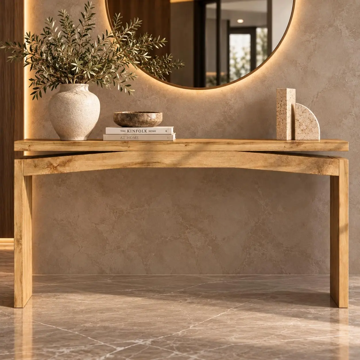 Natural Oak Console Table for Entryway & Narrow Hallway, Customized