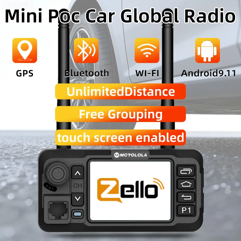 Rádio Veicular Motorola com Tela Sensível ao Toque 4G Global POC, Walkie Talkie, GPS, Wifi, Bluetooth, Zello, Transmissor FM Remoto e Rádio Amador
