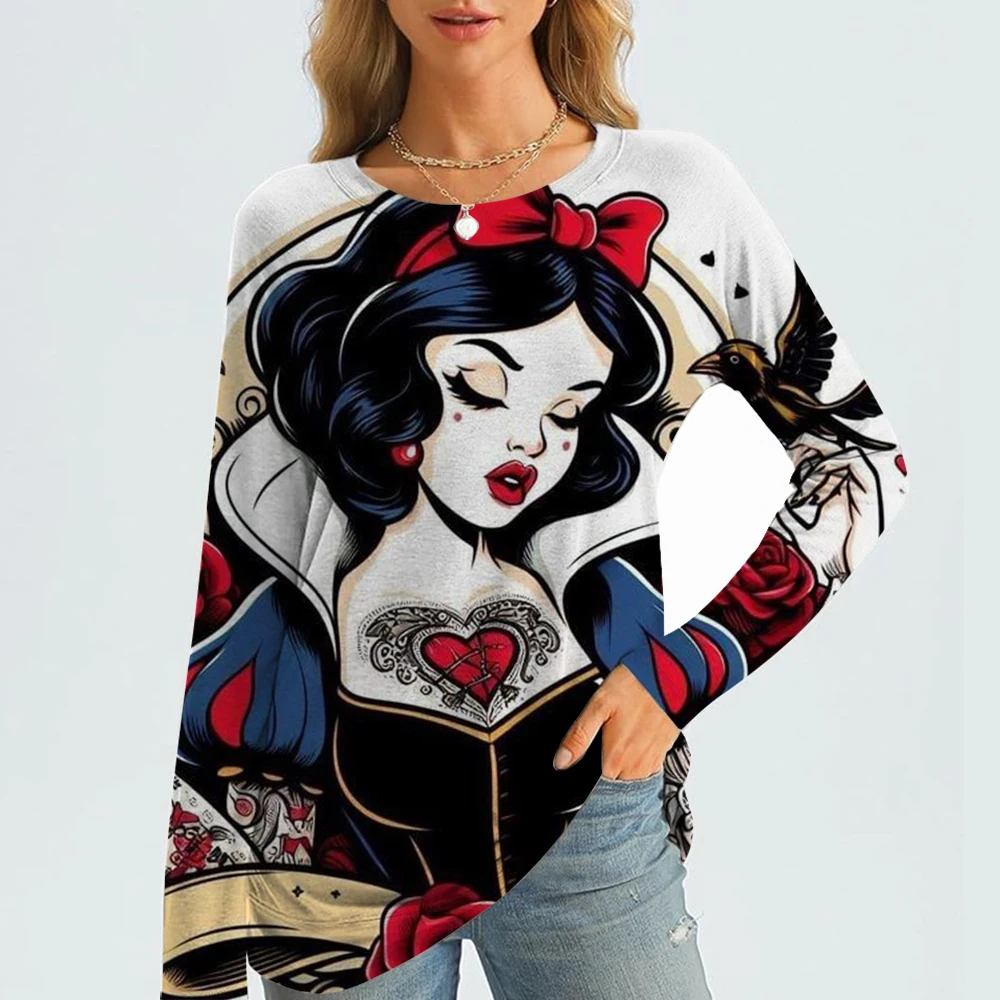 

Женская футболка Disney Princess на весну/лето с круглым вырезом и длинными рукавами, предназначенная для повседневной носки, простая и элегантная.