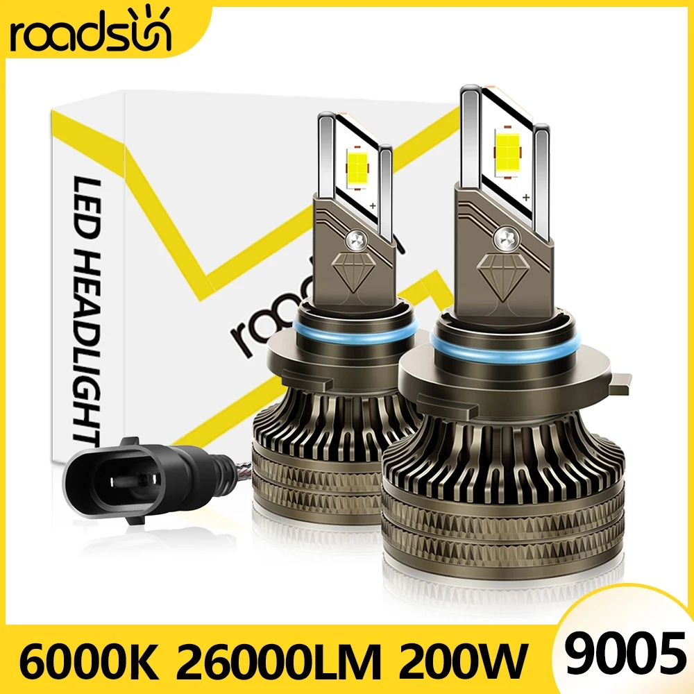 1 Pair 9005 LED Headlight High Power CSP Canbus HB3 H10 200W 26000LM Turbo Lamp 6000K Car Fog Light Efficient Cooling System